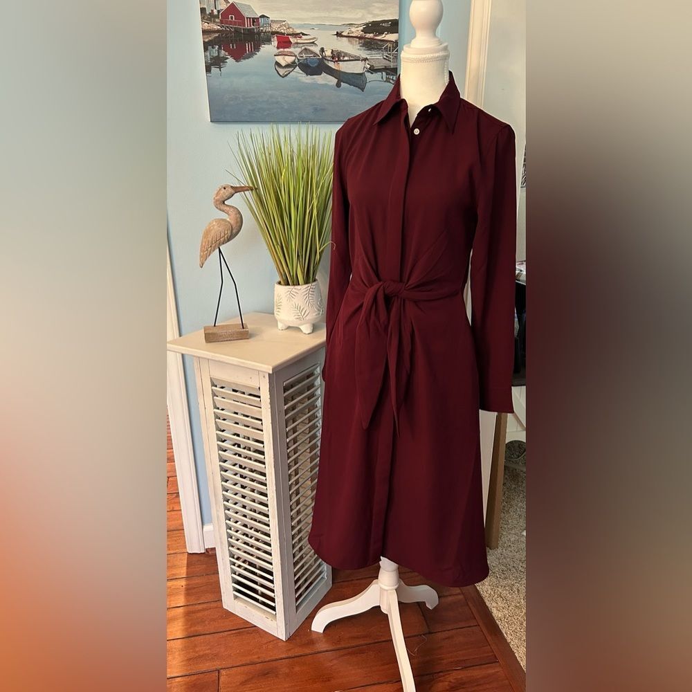 Lauren Ralph Lauren- Women’s Wine Tie-Front Dress - Size 4 - Picture 5 of 11